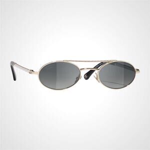 New CHANEL Sunglasses Gold Metal Polarized Oval White Pearl Arms Authentic Women